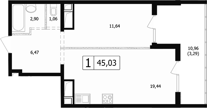 2-комн., 38.51 м², 14/24 этаж, ЖК «Парусная регата»