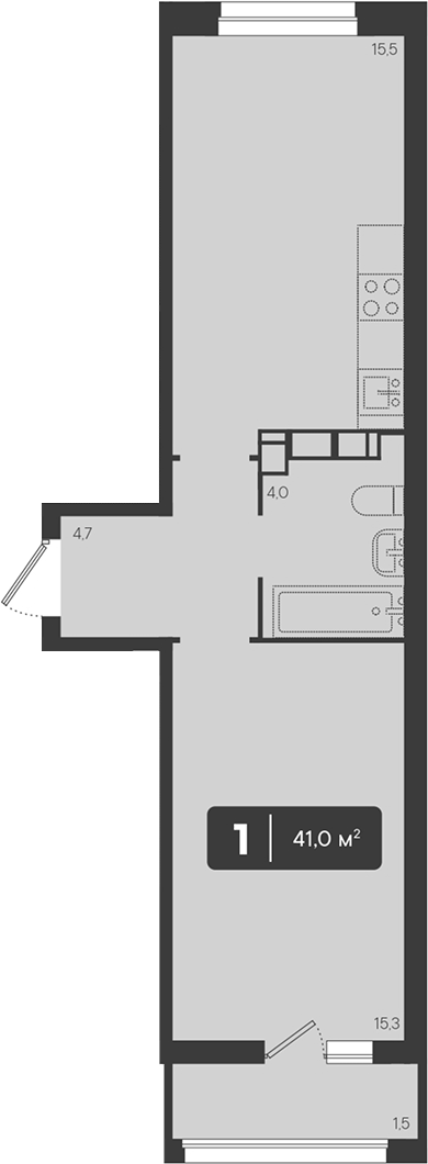 1-комн., 39.5 м², 18/18 этаж, ЖК «Архитектор. ГК ЮгСтройИнвест»
