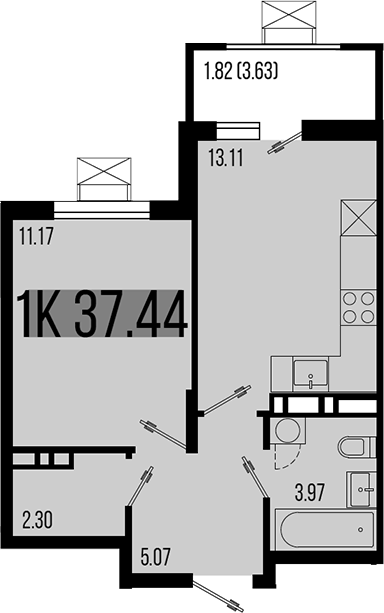 1-комн., 35.62 м², 5/8 этаж, ЖК «Цветной бульвар»