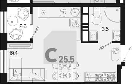 Студия, 22.9 м², 12/18 этаж, ЖК «Первое место»