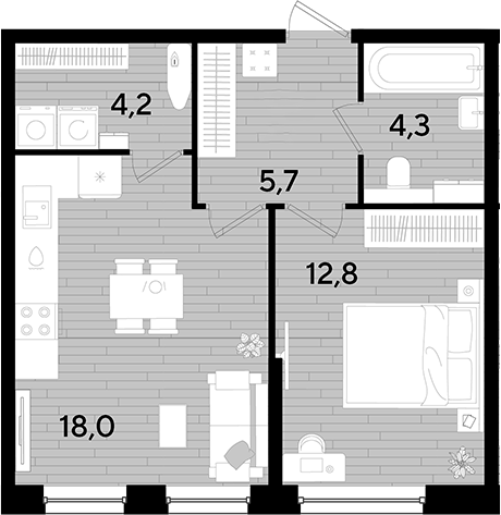 1-комн., 45 м², 2/16 этаж, ЖК «DОГМА ПАРК»