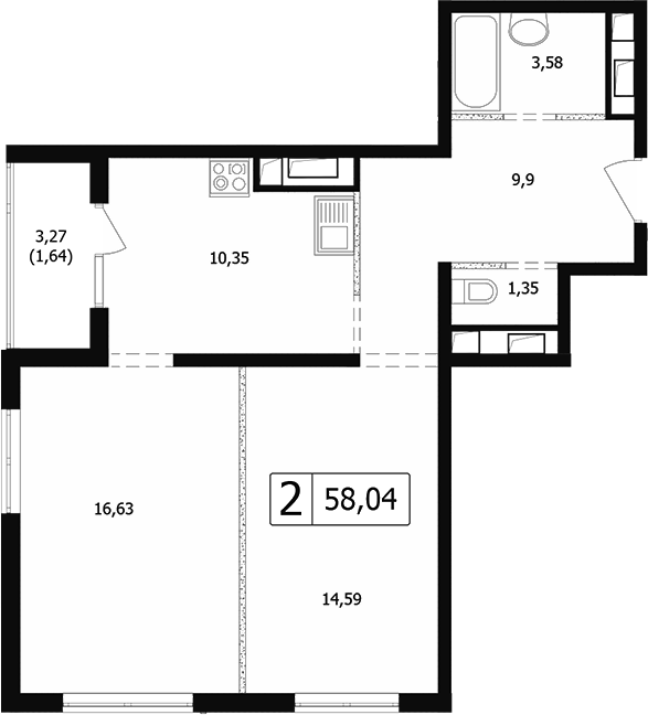 2-комн., 54.56 м², 5/24 этаж, ЖК «Парусная регата»