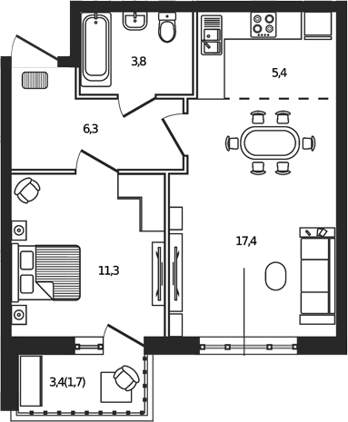 2-комн., 44.2 м², 8/9 этаж, ЖК «Сиреневый бульвар»