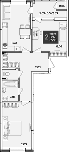 2-комн., 63.46 м², 2/18 этаж, ЖК «Образцово»