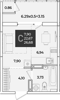 Студия, 23.53 м², 13/18 этаж, ЖК «Образцово»