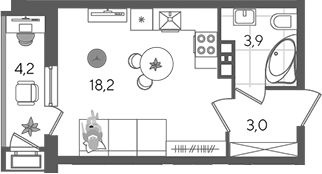 Студия, 25.1 м², 7/24 этаж, ЖК «Рекорд»
