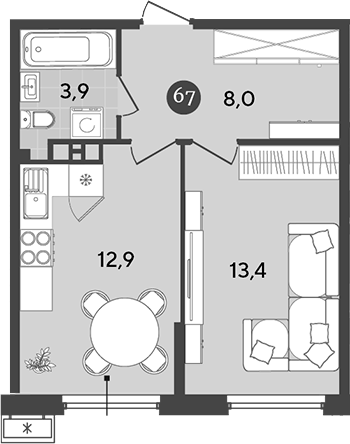 1-комн., 38.2 м², 8/18 этаж, ЖК «Порто-Ново»