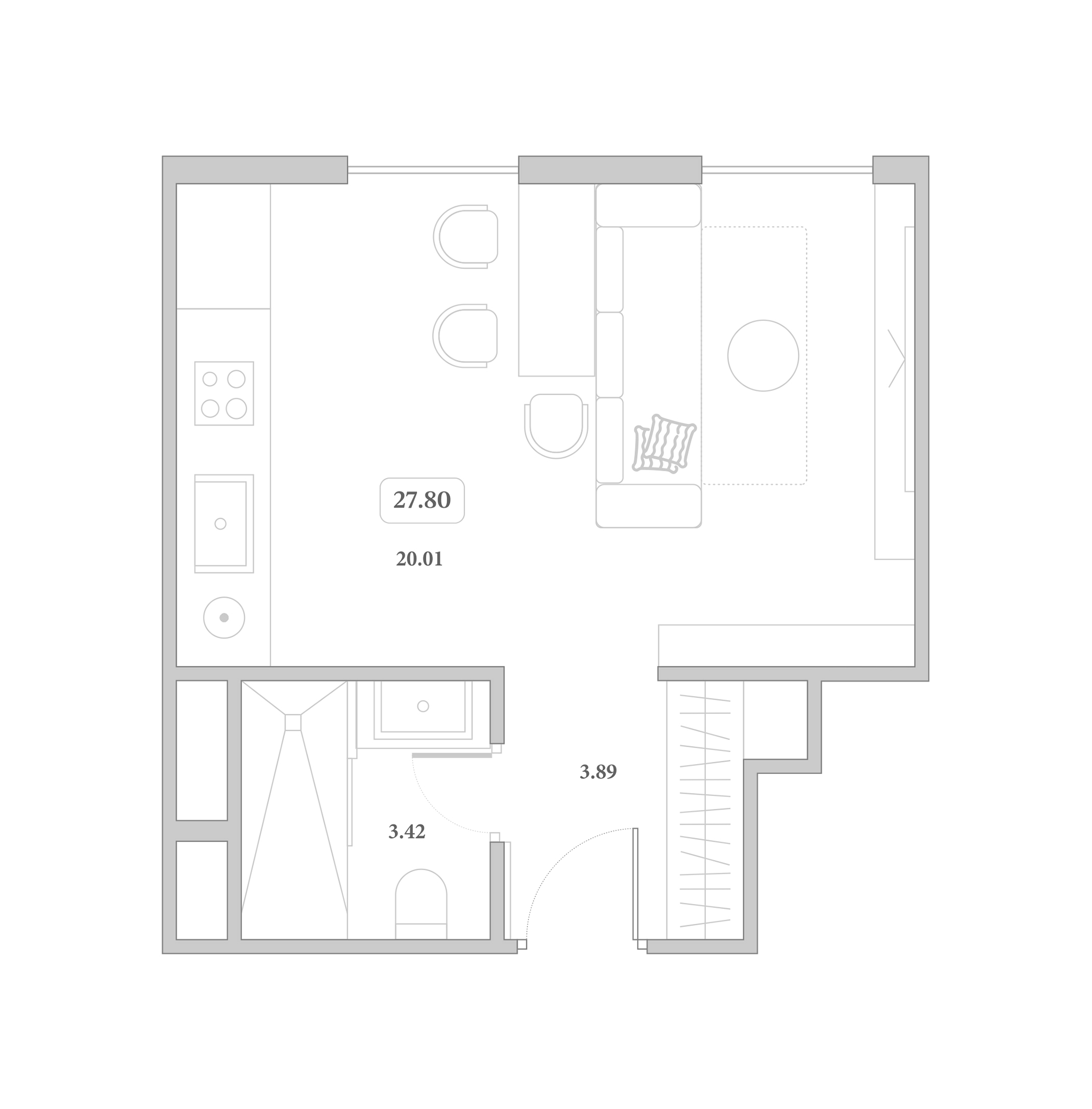 Студия, 27.8 м², 7/7 этаж, ЖК «Граф Толстой»