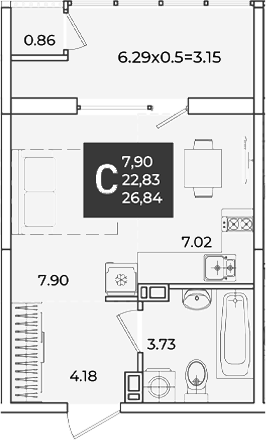 Продается 1-комн. квартира, 22.83 м²