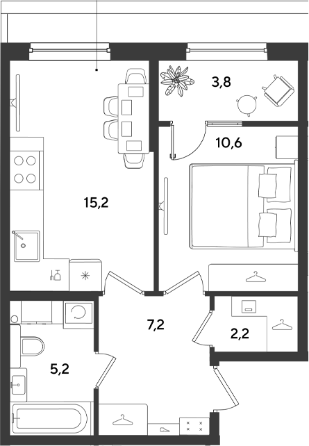 1-комн., 40.4 м², 2/18 этаж, ЖК «Ридз»