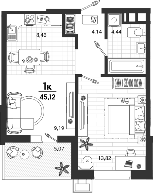 1-комн., 40.05 м², 4/18 этаж, ЖК «Родные Просторы»