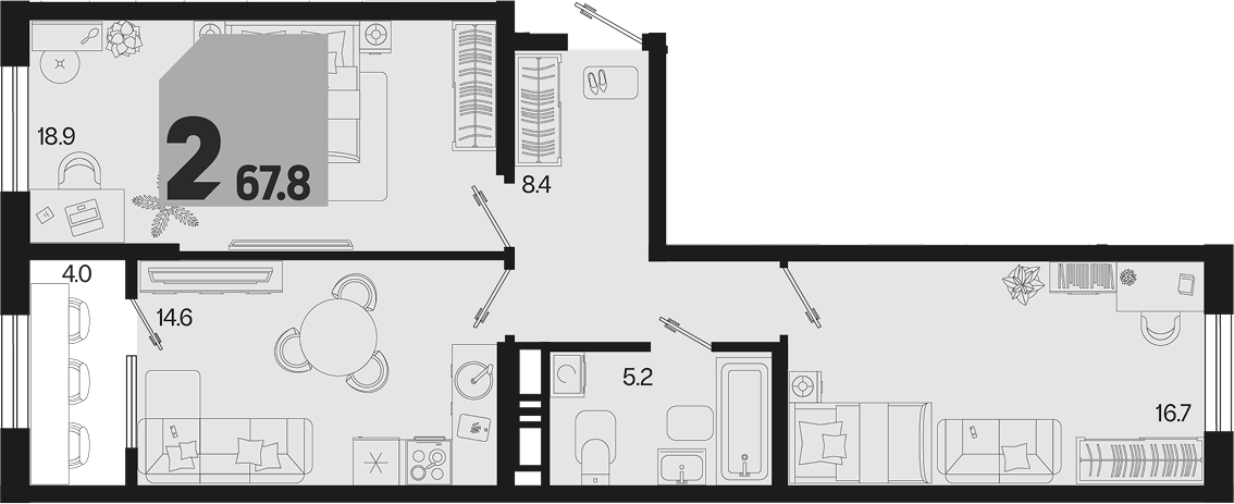 2-комн., 63.8 м², 10/18 этаж, ЖК «Первое место»
