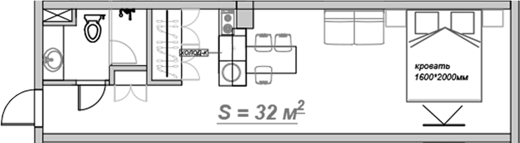 Объект, 32.9 м², 1/8 этаж, ЖК «Mirror 2»
