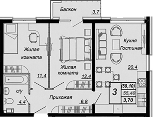 2-комн. Чайные Холмы