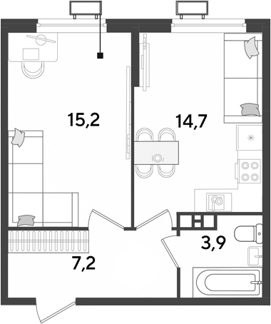1-комн., 41 м², 5/9 этаж, ЖК «Парк Победы»