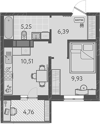 1-комн., 32.08 м², 9/9 этаж, ЖК «Теплые края»