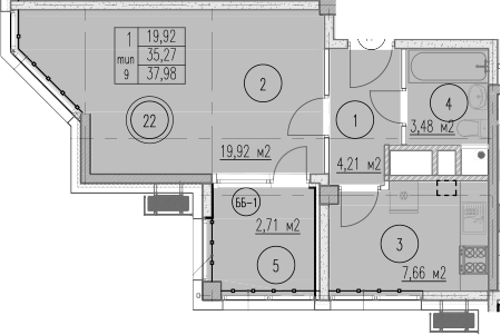 1-комн., 35.27 м², 4/10 этаж, ЖК «Agoy Park Residence by Lavicon»