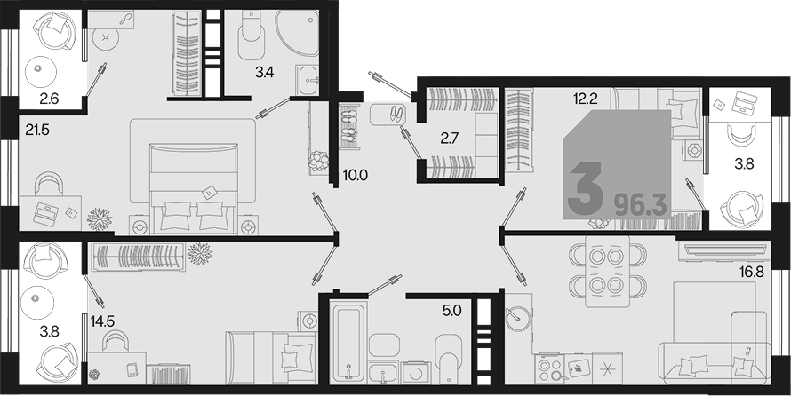 Продается 3-комн. квартира, 86.1 м²