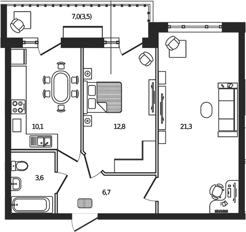 2-комн., 54.5 м², 2/9 этаж, ЖК «Сиреневый бульвар»