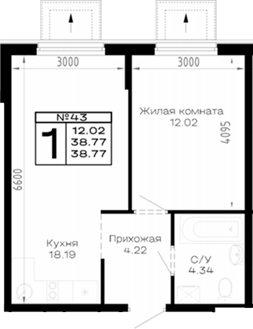 Продается 1-комн. квартира, 38.77 м²