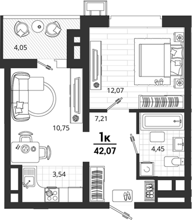 1-комн., 38.02 м², 16/18 этаж, ЖК «Родные Просторы»