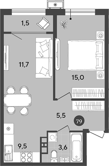 2-комн., 45.3 м², 9/18 этаж, ЖК «Порто-Ново»