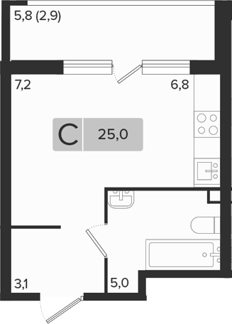 Студия, 22.1 м², 2/18 этаж, ЖК «Эрмитаж»