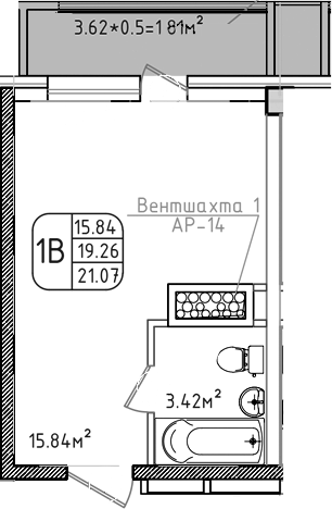 Студия, 19.26 м², 8/8 этаж, ЖК «Моё»