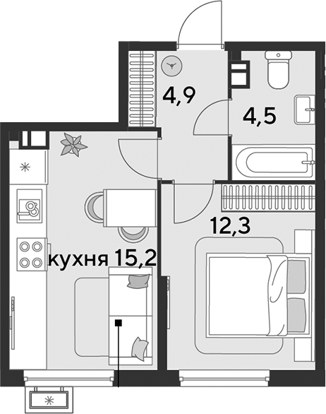 2-комн., 36.9 м², 5/9 этаж, ЖК «Парк Победы»
