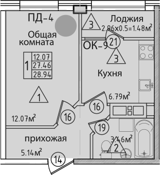 1-комн. Курганная