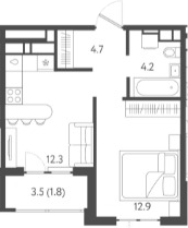 1-комн., 34.1 м², 18/24 этаж, ЖК «Все Свои VIP»