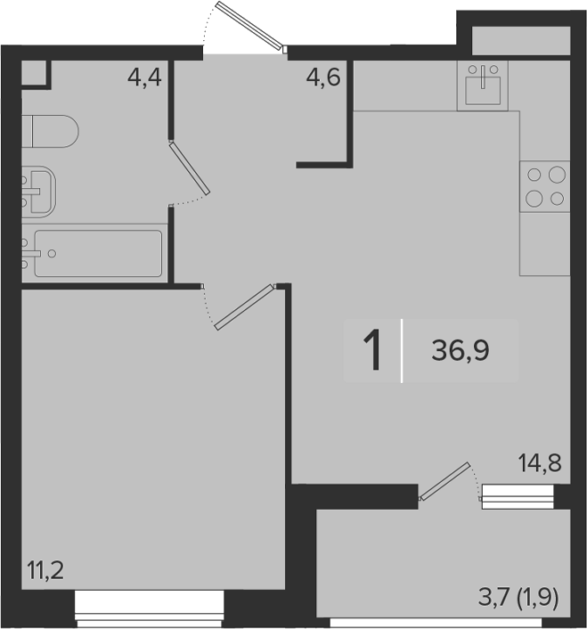 1-комн., 35 м², 2/18 этаж, ЖК «Эрмитаж»