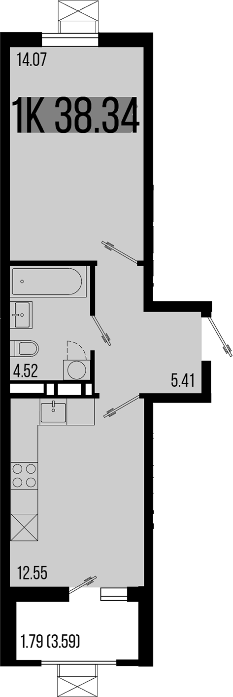 1-комн., 36.55 м², 5/8 этаж, ЖК «Цветной бульвар»