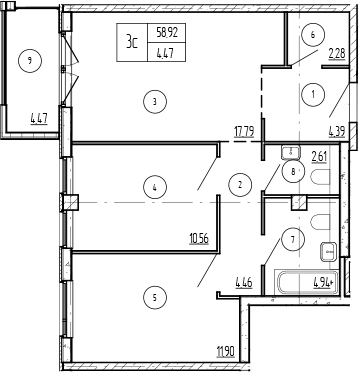 Продается 2-комн. квартира, 58.93 м²