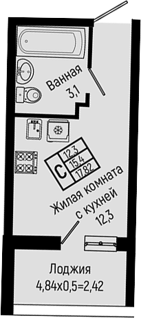 Студия, 15.4 м², 2/14 этаж, ЖК «Sun Hills Ольгинка»