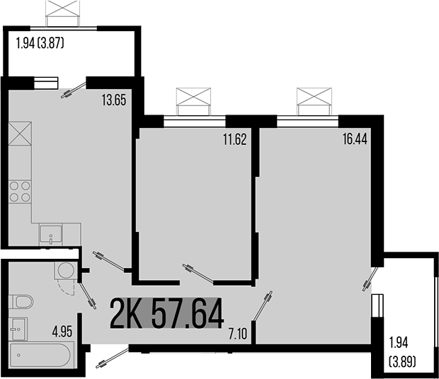 2-комн., 53.76 м², 7/8 этаж, ЖК «Цветной бульвар»