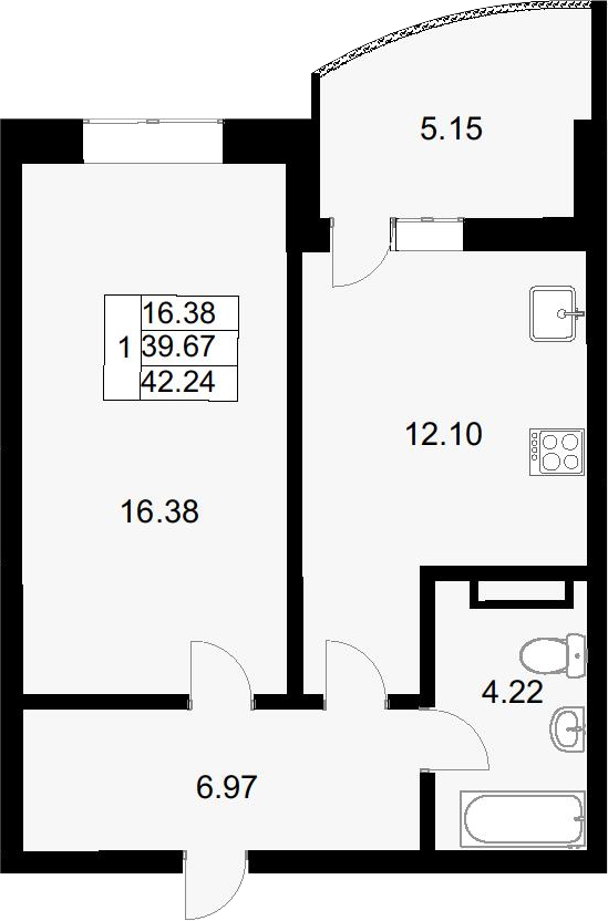 Продается 1-комн. квартира, 39.39 м²
