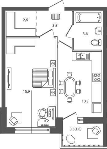 Продается 1-комн. квартира, 36.2 м²