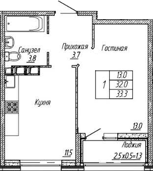 1-комн., 32 м², 8/18 этаж, ЖК «Архитектор. ГК ЮгСтройИнвест»