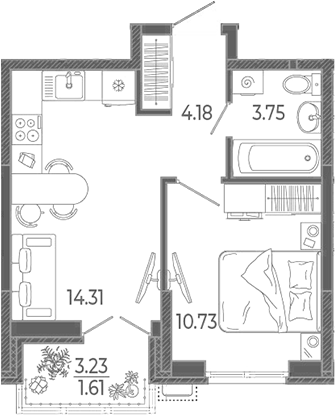 1-комн., 32.97 м², 21/21 этаж, ЖК «Эстет»
