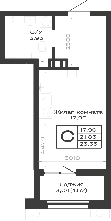 Продается 1-комн. квартира, 21.83 м²