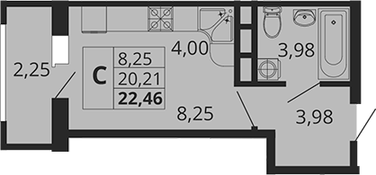 Студия, 20.21 м², 8/18 этаж, ЖК «Родные Просторы»