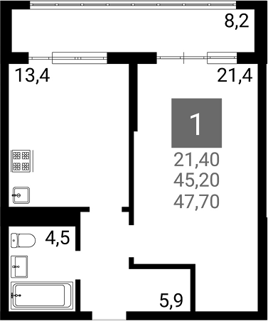 1-комн., 45.2 м², 12/16 этаж, ЖК «Горгиппия Морская. ОБД-Инвест»