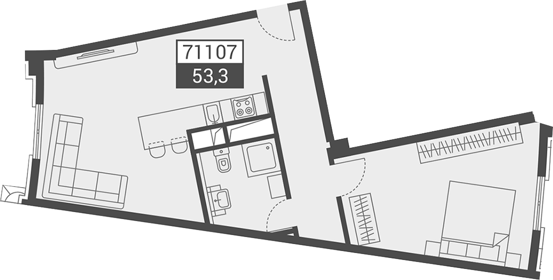 Продается 1-комн. квартира, 53.3 м²
