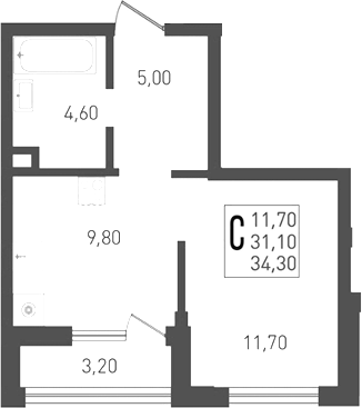 Студия, 31.1 м², 1/8 этаж, ЖК «Югге»