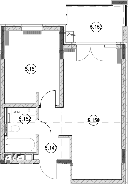 1-комн., 42.1 м², 5/5 этаж, ЖК «Эден Ривьера»