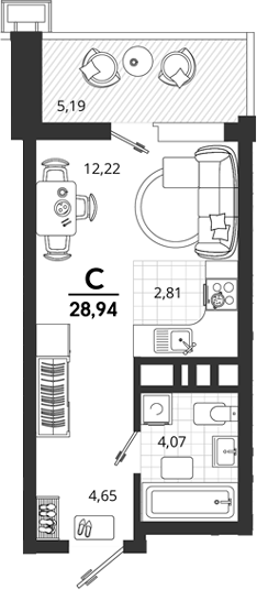 Студия, 23.75 м², 16/18 этаж, ЖК «Родные Просторы»
