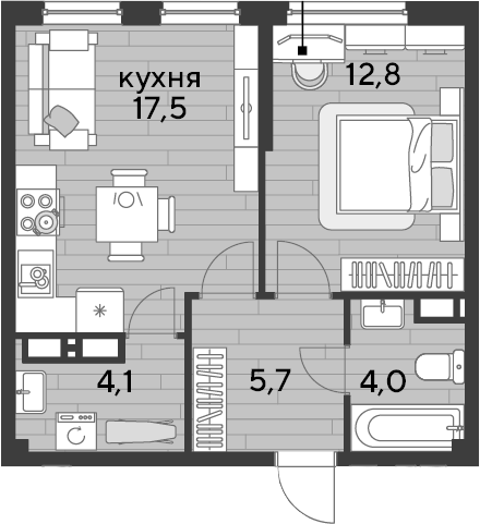 1-комн., 44.1 м², 13/16 этаж, ЖК «DОГМА ПАРК»