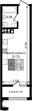 Студия, 25.81 м², 8/8 этаж, ЖК «Резиденция морей»