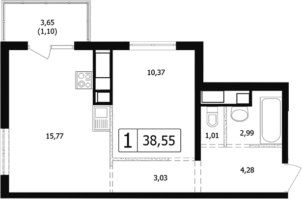 Продается 2-комн. квартира, 37.45 м²
